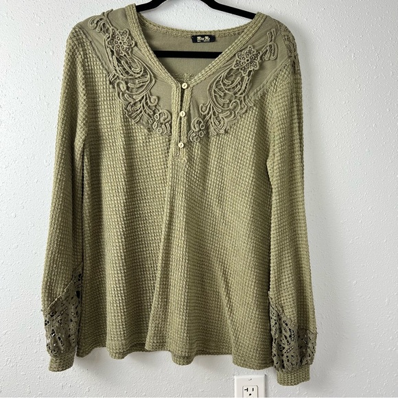Miss Me Waffle Knit Hanley Oversized Crochet Top Women’s Size Small Boho - Picture 3 of 14